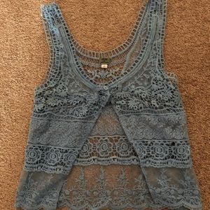 Blue crochet sleeveless vest